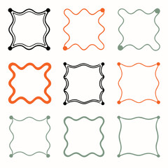 Fototapeta premium Hand Drawn Wavy Square Frame Border Set, Minimal Organic Decorative Outline Editable Vector Collection