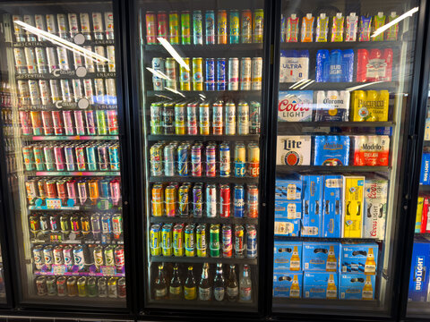 Refrigerated Beer And Beverage Display In Convenience Store