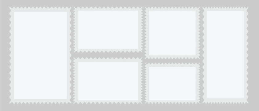 Empty postage stamp borders set. Post stamps collection. vector illustration.
