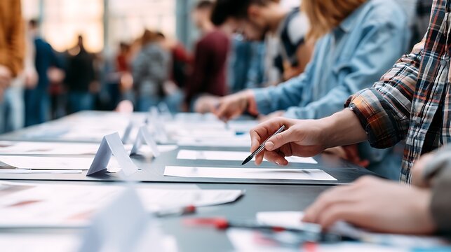 people filling out forms at a table