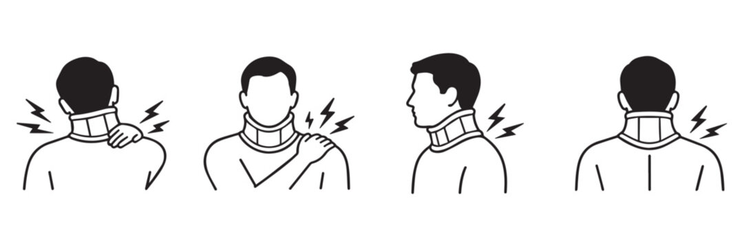 Neck and Shoulder Pain Icon Set, Muscle Strain and Joint Discomfort Vector Icons in Outline, Solid and 
Flat Styles