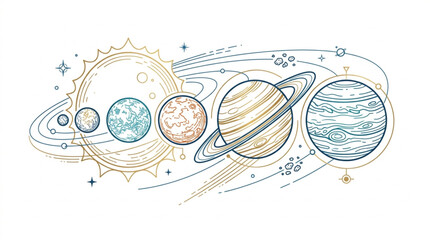 Hand Drawn Illustration of Solar System Planets. © Kilouhz
