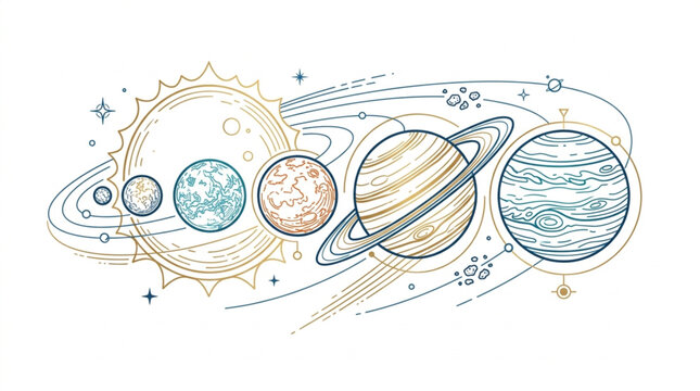 Hand Drawn Illustration of Solar System Planets.