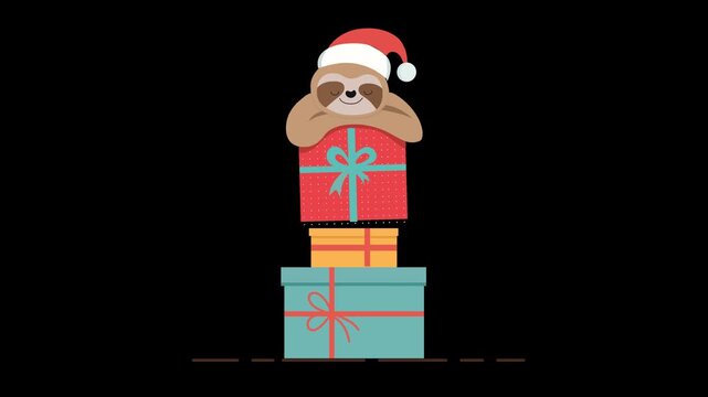 Cute Christmas Sloth Holding Gifts with Transparent Background
