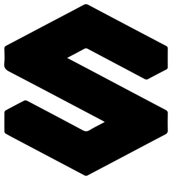 Solid black filled icon of a corporate s corporation symbol with letter s typography business resource graphic vector shape logo mark with sign
