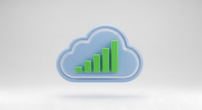 3D cloud icon with green bar chart on light blue background