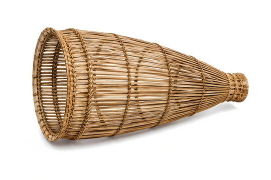 Traditional bamboo fish trap isolated on white background