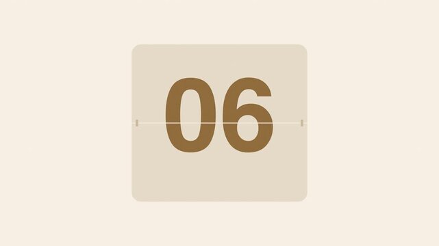 Beige 10 second flip clock countdown timer from 10 to 1, split flap number animation