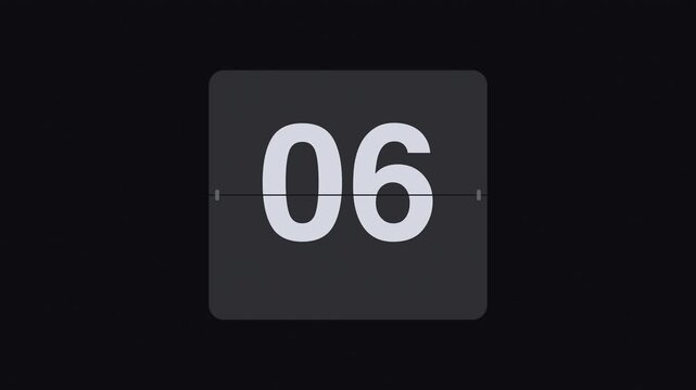 Black 10 second flip clock countdown timer from 10 to 1, split flap number animation