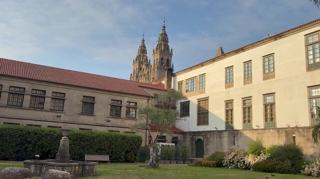 Emblematic building with Santiago de Compostela cathedral in background