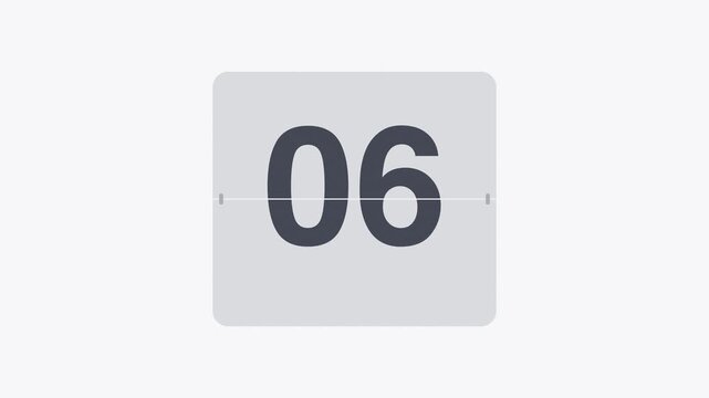 White 10 second flip clock countdown timer from 10 to 1, split flap number animation