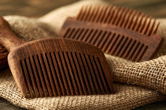 Close-up of fine wooden teeth comb, traditional grooming tool