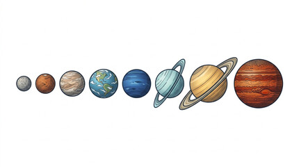 Illustrated Planets of the Solar System in a Row. © Kanasuv