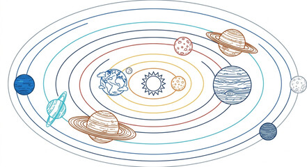 Illustrated Solar System Planets Orbiting the Sun. © Kanasuv