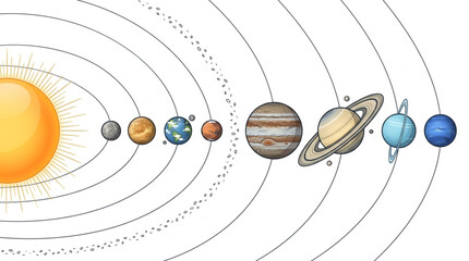 Illustrated Solar System with Planets and Orbits. © Kanasuv