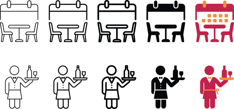 Hospitality service and reservation symbol collection for restaurant business icon set