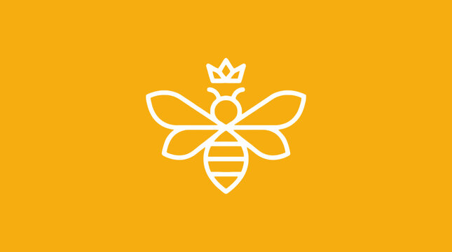 Queen bee crown emblem on yellow background
