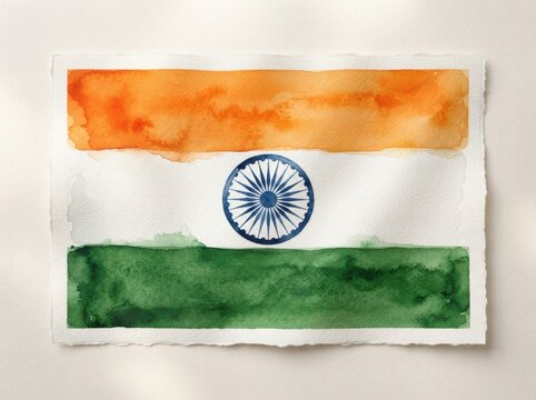 Indian flag watercolor painting artistic representation saffron white green Ashok Chakra peaceful national symbol