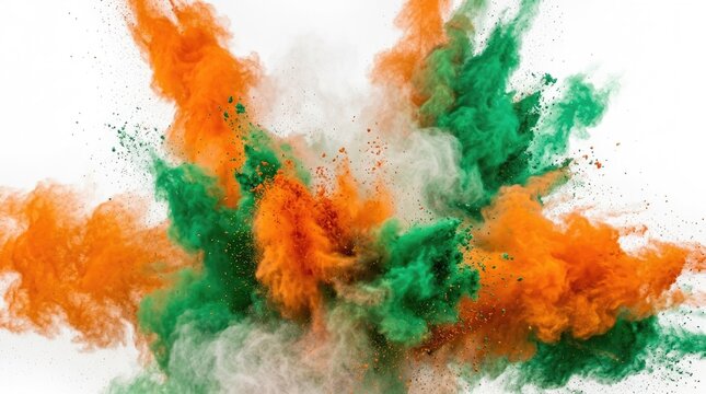 Vibrant independence day india celebration orange and green powder explosion for patriotic designs