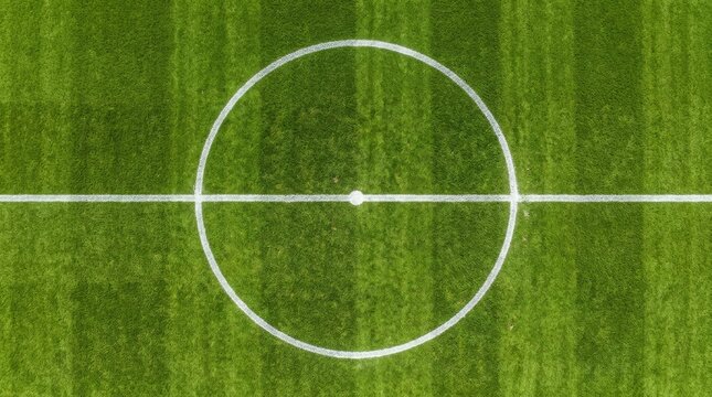 Aerial view of a soccer field with center circle.