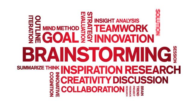 Brainstorming animated word cloud-text design animation tag kinetic typography seamless loop.