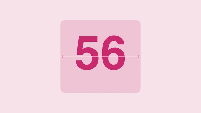 Pink 60 second flip clock countdown timer from 60 to 1, split flap number animation