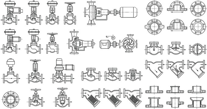 Industrial mechanical valve and pump set for fluid process systems