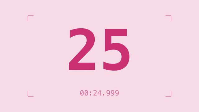 Pink 30 second glitch countdown timer from 30 to 1 with milliseconds, cyber distortion