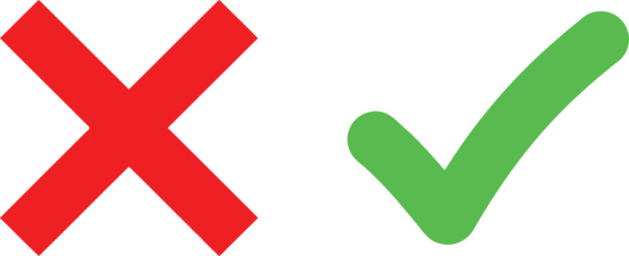 Red cross mark and green check mark icon signs for choice and validation