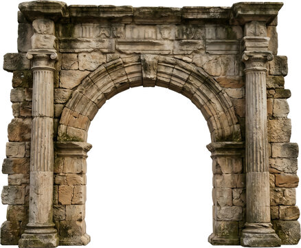 Historic stone arch isolated on transparent background, detailed architecture object with realistic cutout graphic element for restoration, heritage and creative design projects.