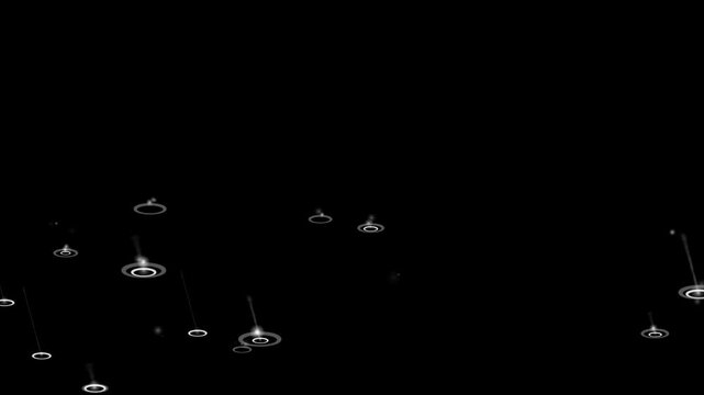 Manga style 2d simple falling rain looping drop water, Rainfall with ripple 2d white lines rain falling animation, cartoon doodle hand drawn rain animation, realistic on black screen. 4k video