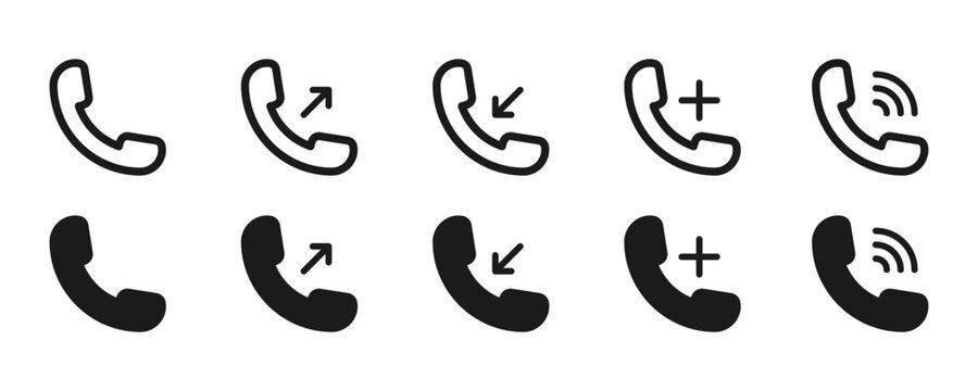 Phone call icon Vector set, solid and outline style.