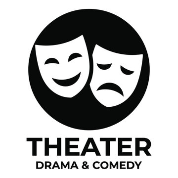 Theater drama comedy masks logo with smiling and frowning faces icon