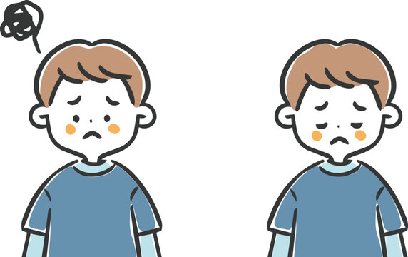 落ち込む男の子　上半身　ベクター