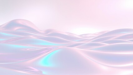 Naklejka premium Abstract waves, soft pastel colors, iridescent surface. Light source creates gentle glow, smooth forms dominate composition.