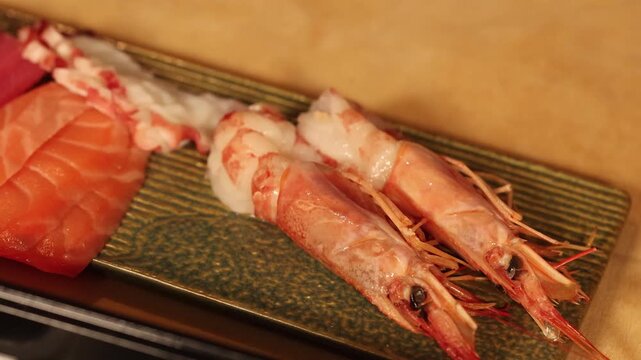 Fresh Japanese Sashimi Platter with Salmon Tuna and Shrimp