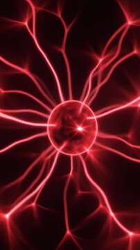 Cinematic 3D animation of an intense red energy core radiating powerful light. Pulsating ele
