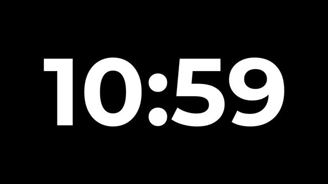 12 minutes Digital countdown 720 seconds. Five minute countdown timer animation on transparent background un black background