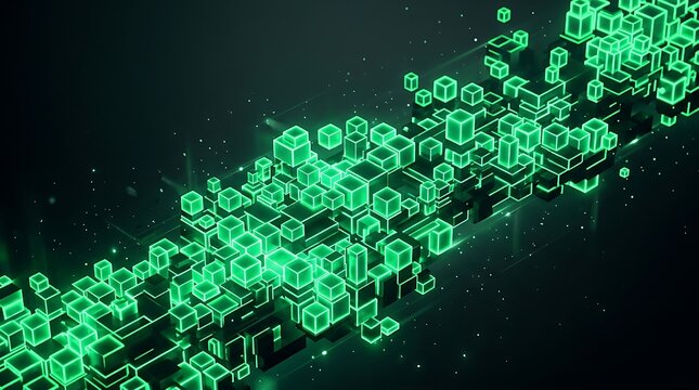 Glowing green block background with dark minimalist gradient space.