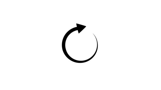 Animated black circular arrow icon on a black background, representing refresh, reload, or cycle function.Motion graphics of concept animation