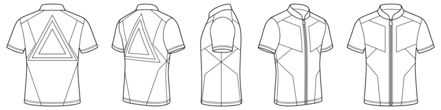 Short sleeve sports cycling jersey with zipper flat sketch fashion illustration drawing template mock up transparent background