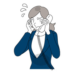 Fototapeta premium Flustered Female Call Center Operator Handling Telephone Support