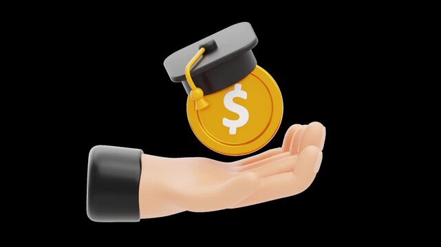 Hand Holding Coin With Graduation Scholarship