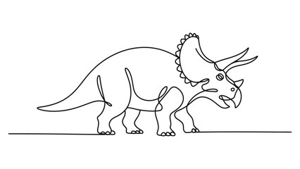 Continuous single line drawing of a triceratops dinosaur isolated on a white background for creative logo or minimalist art isolated on white background, Vector, illustration © Dipa Roy