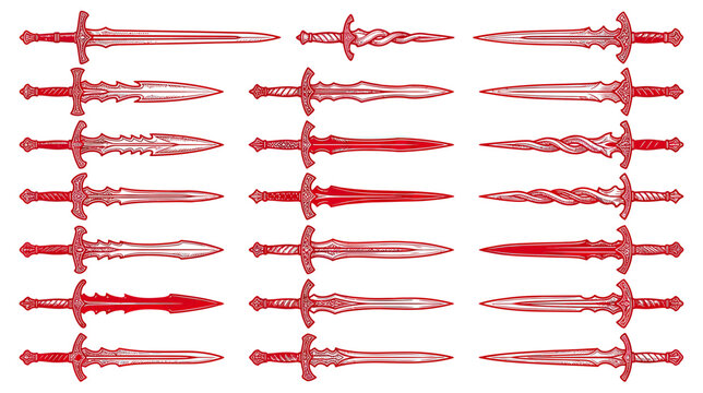 Collection of Fantasy Swords in Red Line Art
