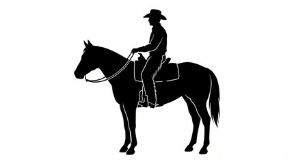 Fototapeta premium Cowboy riding a horse silhouette. Western rancher on horseback isolated on white background.