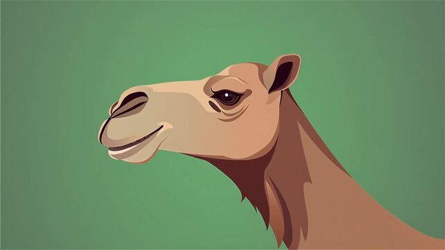 Vector Style Camel Head Chewing Food Profile View on Green Screen Chroma Key 5 Seconds Videocamel, dromedary, chewing, mouth, head, profile, vector, animation, footage, green, screen, chroma, key, fla