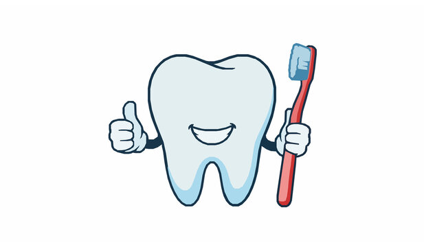 Happy Smiling Tooth Holding Toothbrush Vector Illustration