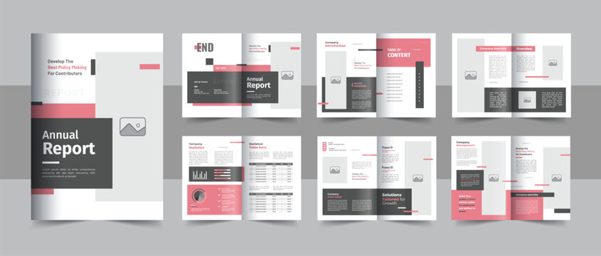 Company annual report or business magazine brochure leaflet with cover page, modern corporate annual report brochure layout vector