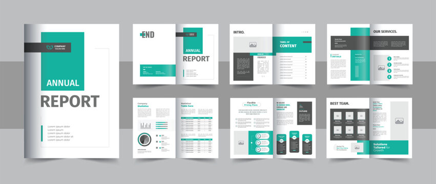 Annual report brochure layout for business presentation, company annual report or business magazine brochure leaflet with cover page